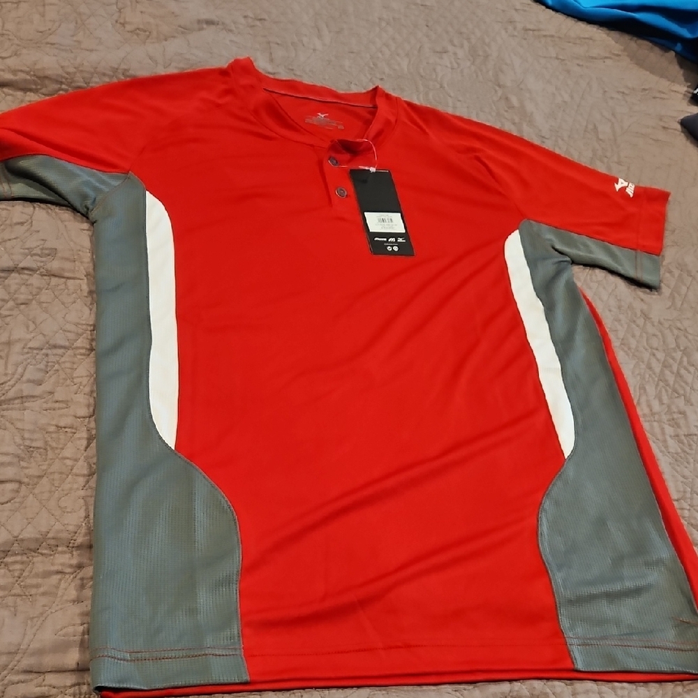 Mizuno Elite 2-Button Jersey, Red/Grey/White,NWT ,XS